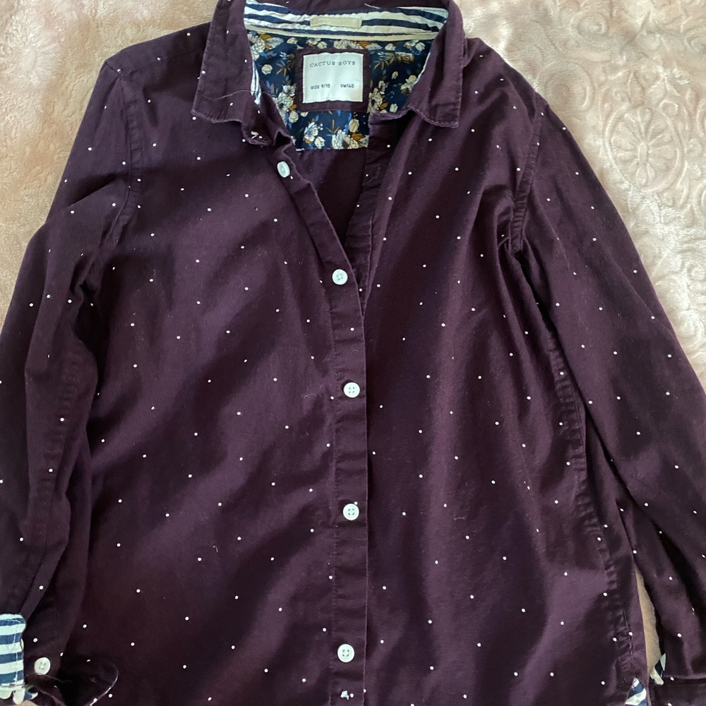 Burgundy Polka Dot Button-Up Shirt